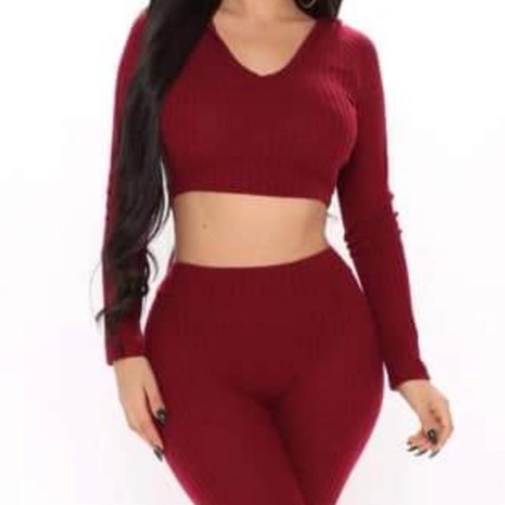 Fashion Nova Burgundy Hoodie + Shorts Set